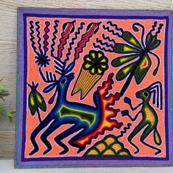 Huichol mexican yarn painting 12 X 12 Inches ( 30 X 30 cms), Mexican decor, Mexican wall art, Wall decor, yarn art, mexican folk art.