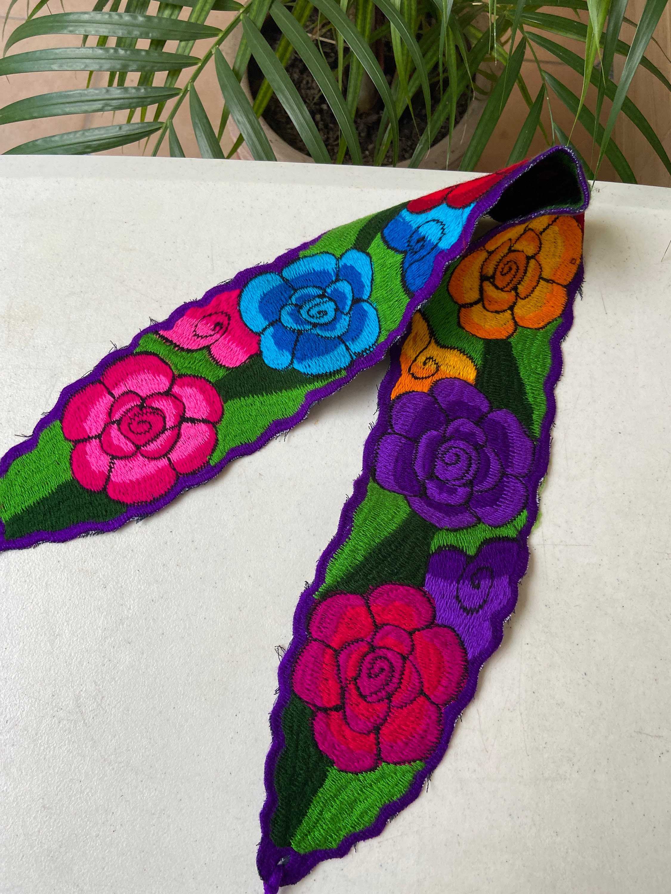 Handmade Floral Embroidered Mexican Fabric Wrap Belt Oaxacan Style L/XL Women main image 3