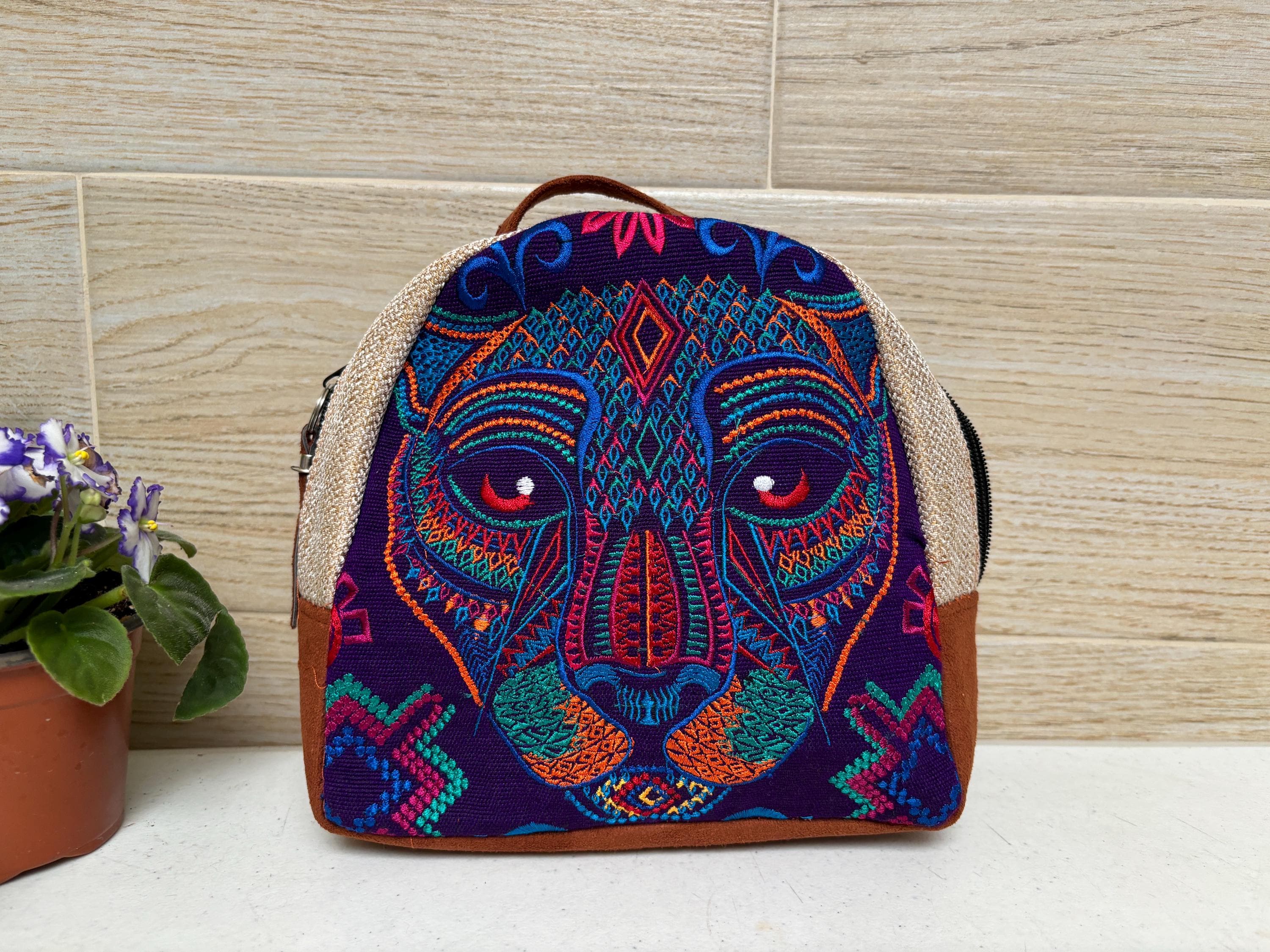 Handmade Mexican Backpack: Small Cotton Embroidered Boho Bag 