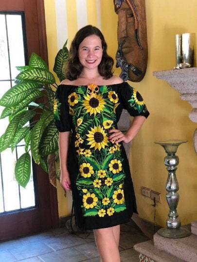 Shoulderless Sunflower Mexican Dress Mexican Floral Dress - Etsy