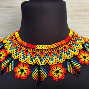 Flower colorful choker, Mexican necklace, Huichol necklance handmade, Huichol choker, beaded choker, huichol art jewelry.
