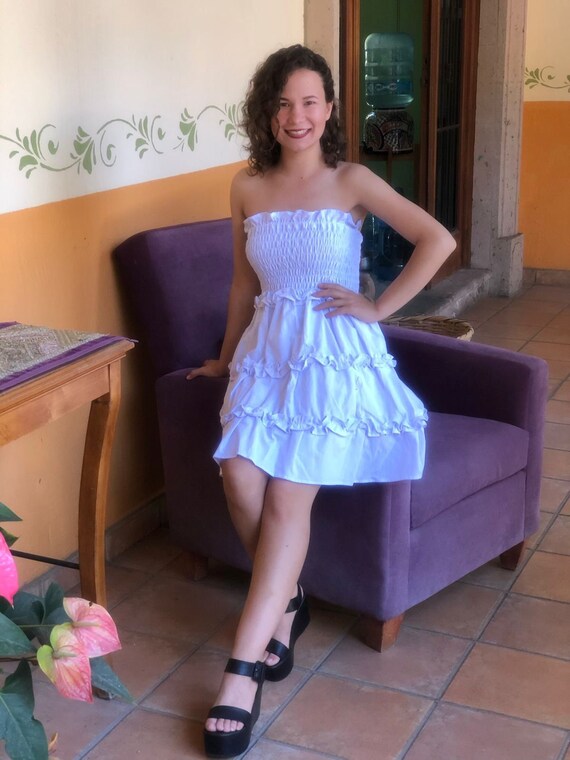 Mexican Mini Dress Youth Summer Dress Strapless off Shoulder