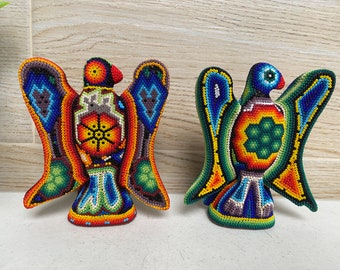 Huichol Beaded Eagle Statue: Mexican Folk Art Decor