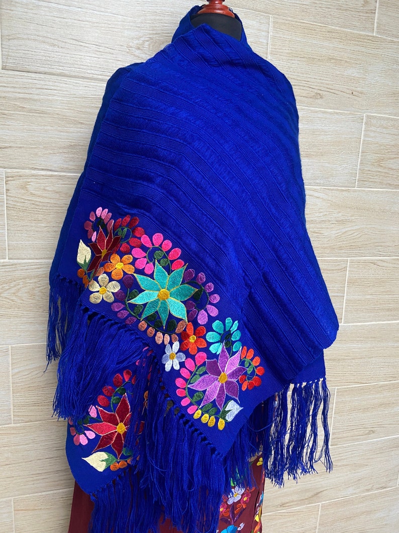 Floral Embroidered Shawl, mexican shawl, mexican scarf, embroidered mexican rebozo, elegant scarf, evening wrap, beautiful gift. image 1