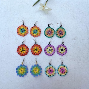 Colorful Handmade Huichol Beaded Earrings, Mexican indigenous jewelry, Frida style, Festival Accessories-gift for her.