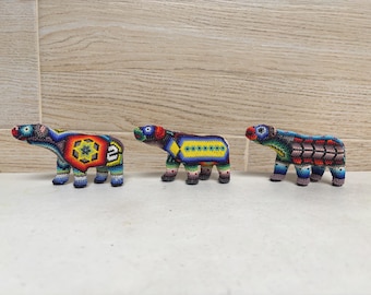 Huichol Beaded Mini Bear: Mexican Folk Art Decor
