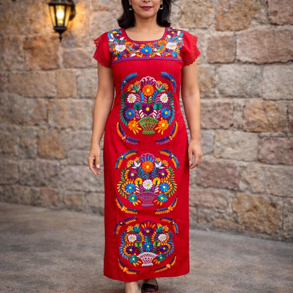 handmade mexican embroidered dresses Embroidered Virgen de Guadalupe Dress for Girls