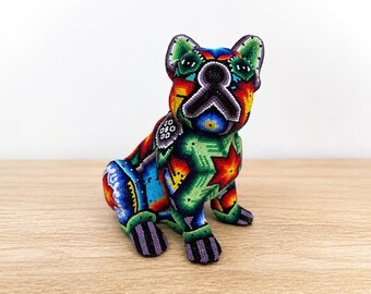 Huichol Beaded Sitting Dog Sculpture – Handcrafted Mexican Folk Art Beadwork