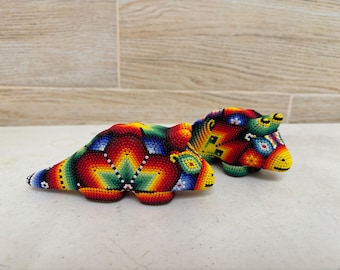 Huichol Art Armadillo Figure: Handmade Glass Beadwork Decor