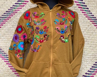 HUECLOSET Hue French Embroidery Hood Zip Up 25KERO２69 Hoodie With Floral Embroidery, Zipper Sweatshirt, Mexican