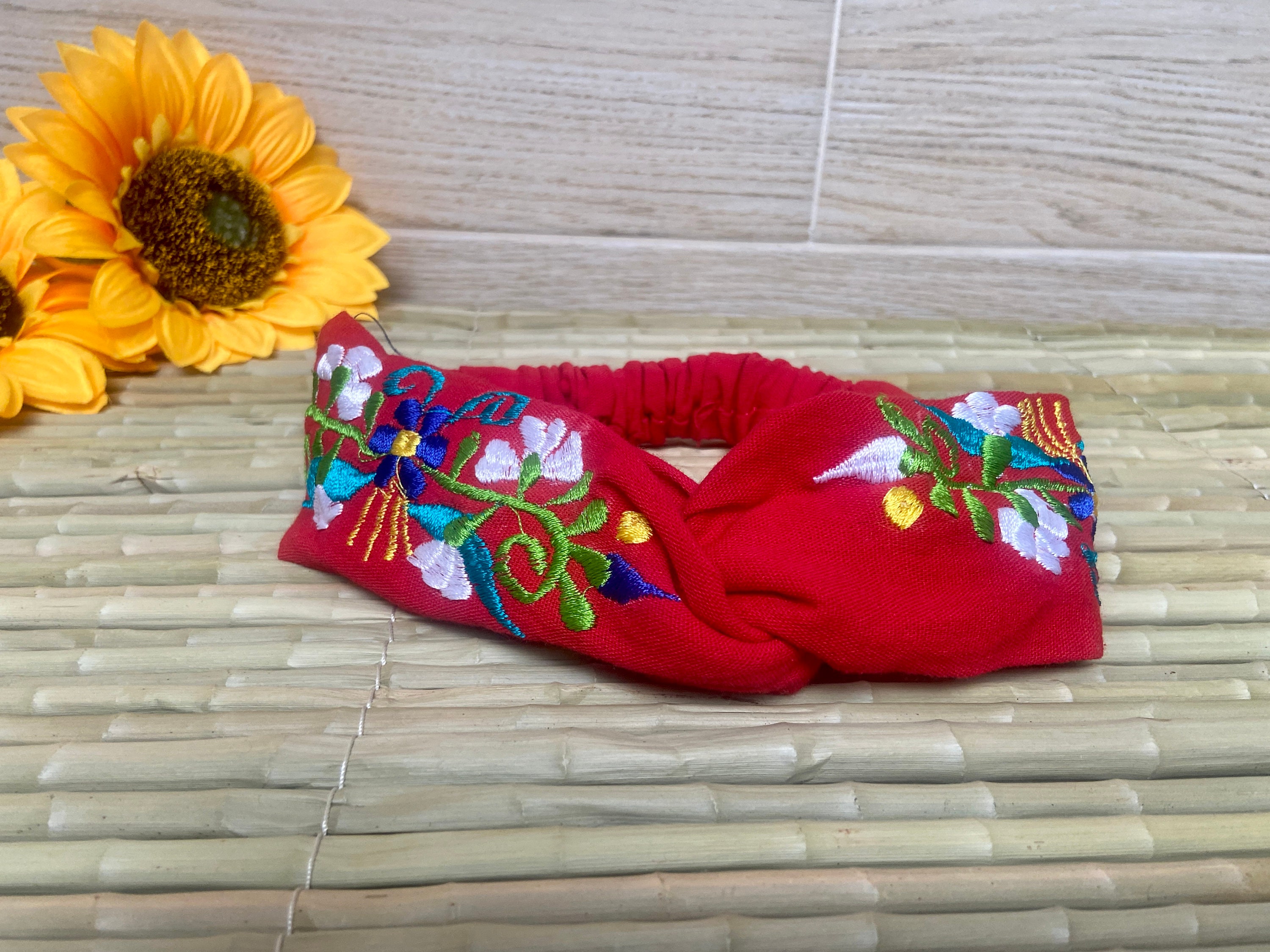 embroidered headband boho chic floral Mexican Mexican Embroidered Headbands 100% Cotton With Elastic Band  main image 2