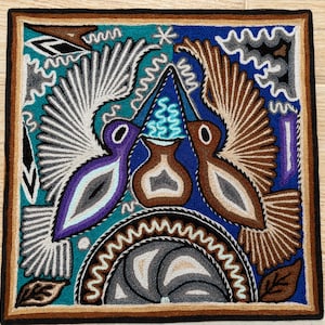 Huichol yarn painting 12 X 12 inches (30 X 30 cms), Huichol Thread Painting - Handmade Mexican Art with a Detailed History.