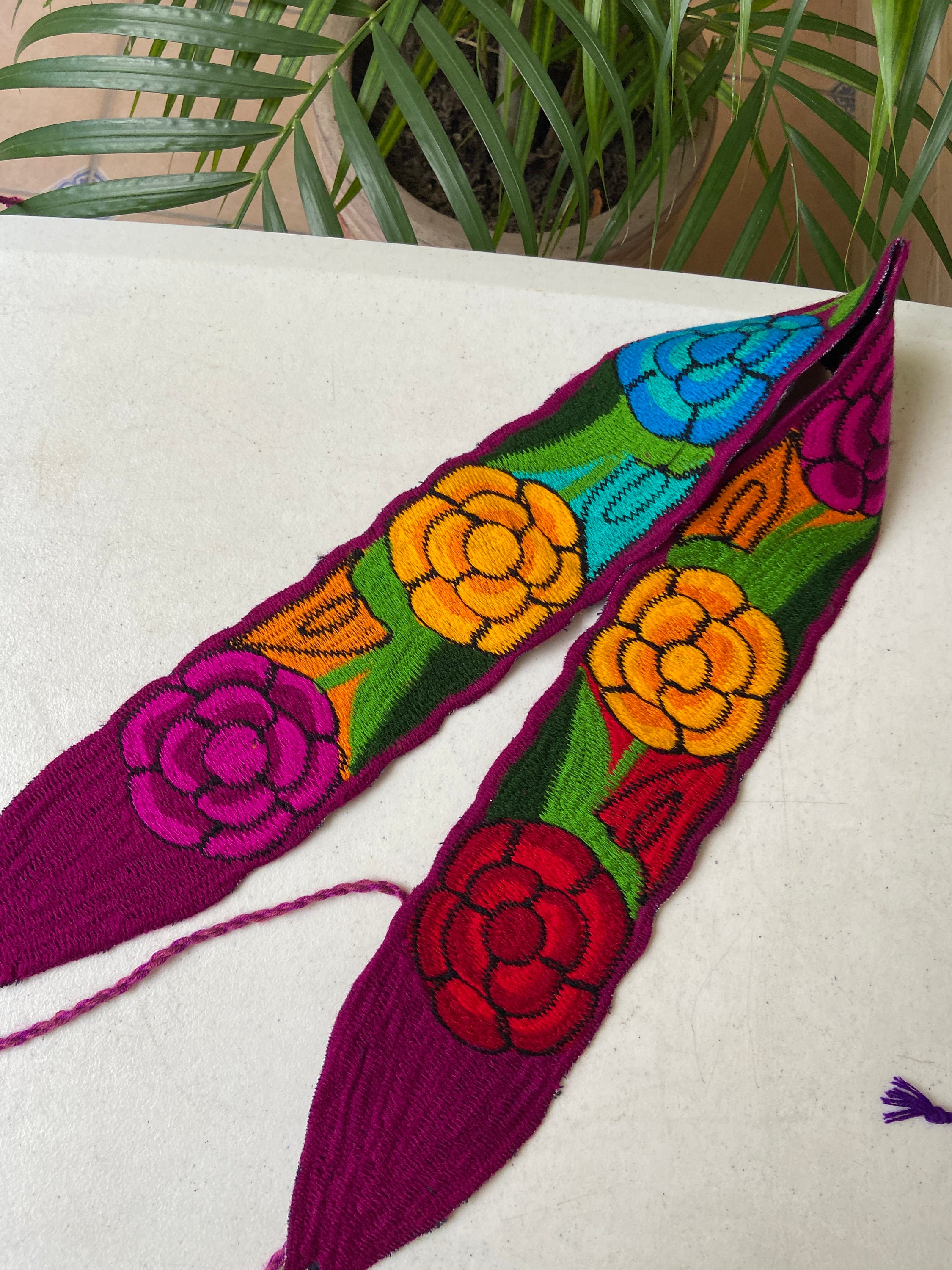 Hand Embroidered Mexican Sash Belt: Colorful Floral Cotton  display picture 1