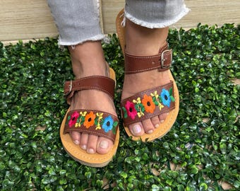 Embroidered Huarache Sandals: Handmade Leather Mexican Boho Style
