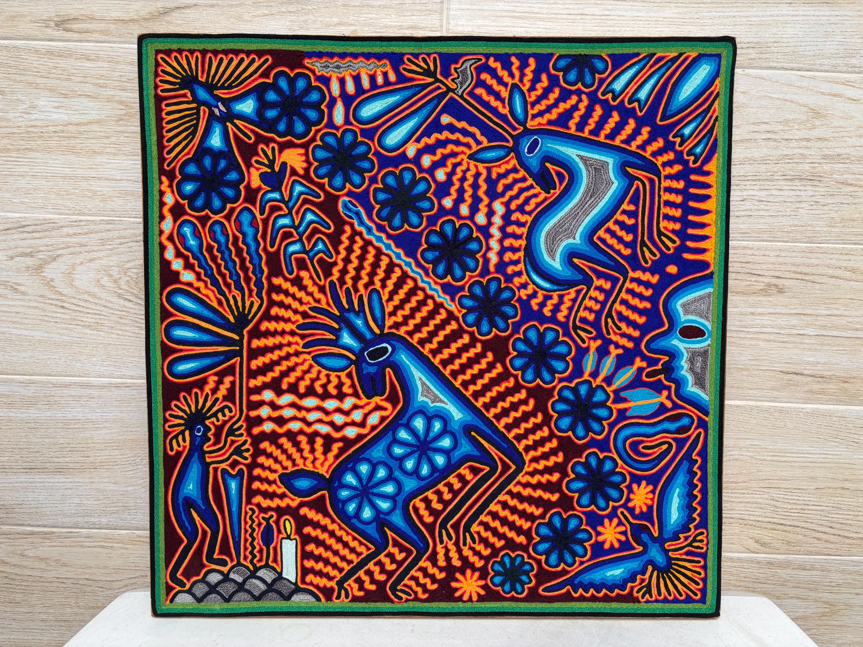 Huichol Yarn Painting, Mexican Folk Art, Colorful Wall Decor (24