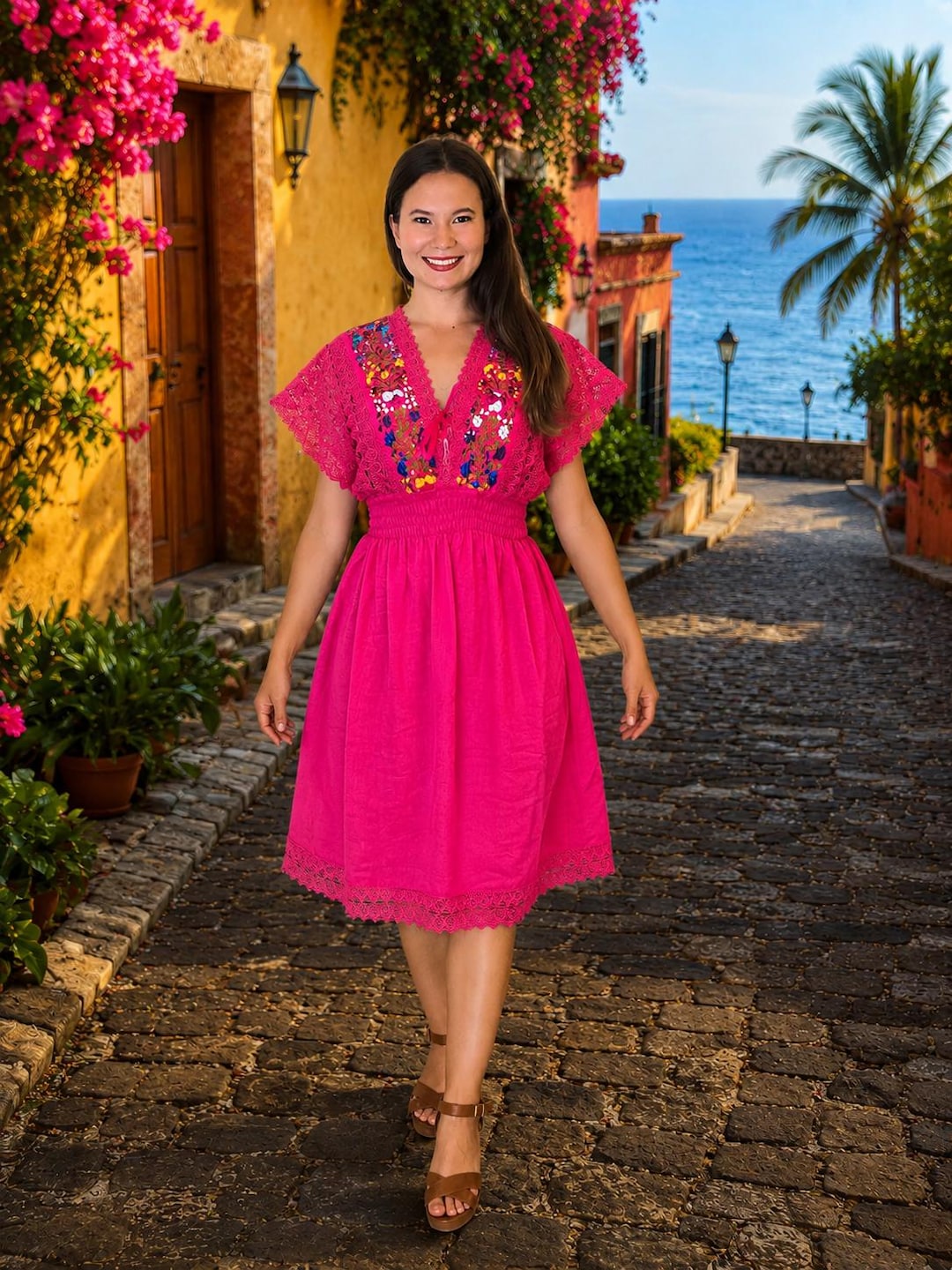 mexican oaxacan embroidered dress Floral Embroidered Mexican Dress: Oaxaca Ethnic Style