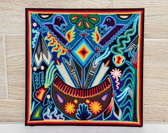 Huichol Yarn Painting: Handmade Mexican Art (12x12 inches)