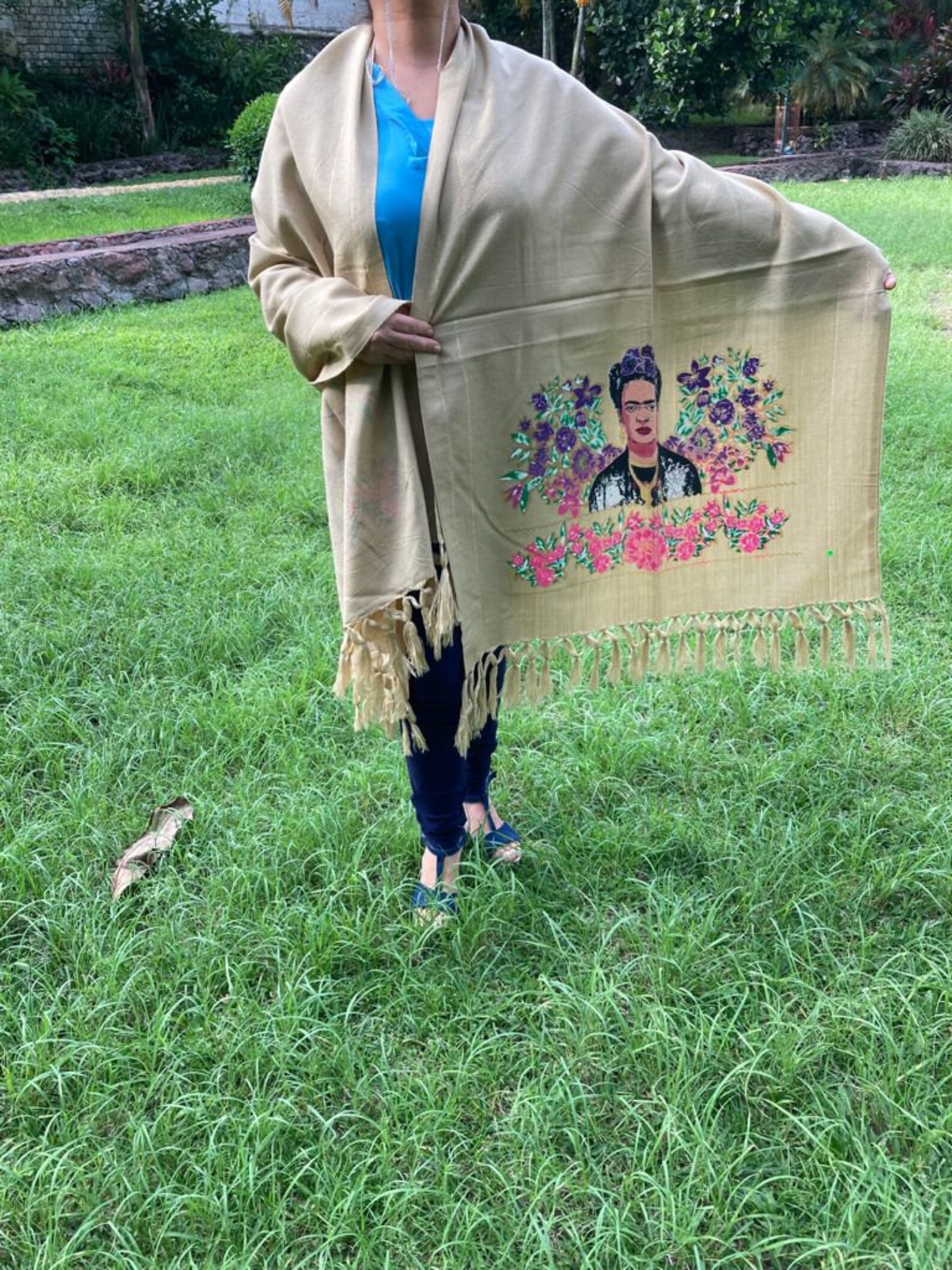 Châle Pashmina Mexicain Style Frida Kahlo - Viscose Multicolore, Neuf Sans étiquette