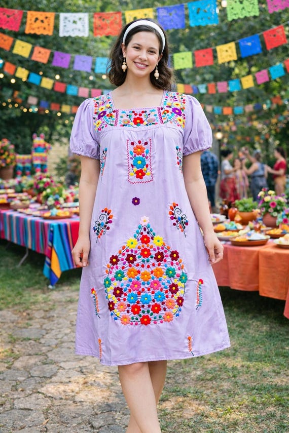 cutwork beaded embroidered woven maxi dress Girl's Pink Traditional Mexican Cinco De Mayo Fiesta Dress 2-14 – unik  Retail main image 1