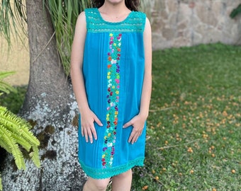 Hand Embroidered Mexican Dress: Floral Lace, Artisan Made