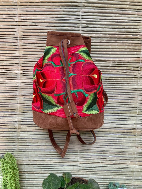 Handmade Embroidered Flower Backpack 