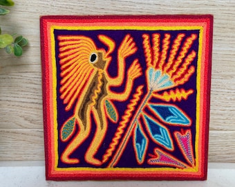 Obraz z przędzy Huichol: meksykańska dekoracja ścienna w stylu ludowym 8x8