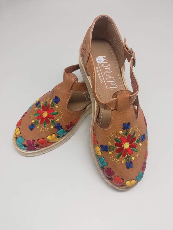 Mexican huaraches beautiful camel embroidered mexican | Etsy