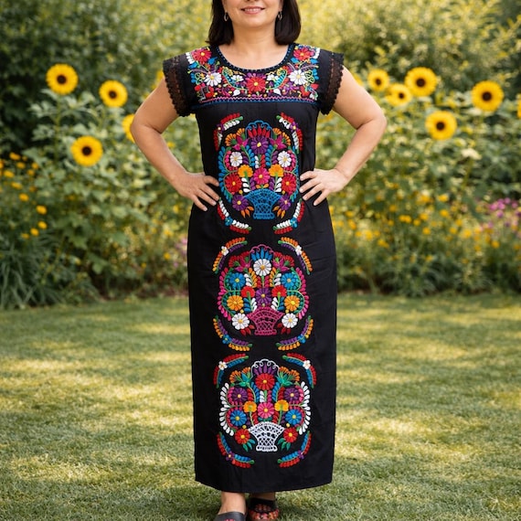 white christmas dresses Fernanda Floral Embroidered Mexican Dress- Vestido Mexicano Bordado main image 0