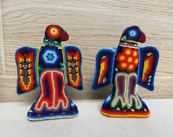 Huichol Beaded Eagle Statue: Mexican Folk Art Decor