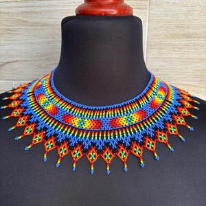 Mexican necklace, colorful choker, Huichol necklance handmade, huichol choker, beaded choker, huichol art jewelry