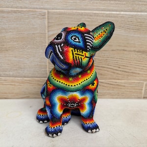 Huichol Beaded Sitting Dog Sculpture – Handcrafted Mexican Art - Huichol art figure - Huichol beadwork - Mexican Art - Handmade gift.