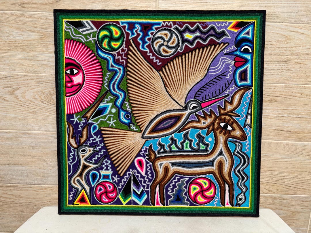 Huichol Yarn Painting: 24" Square Mexican Folk Art Wall Decor - Etsy