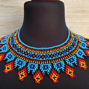 Mexican necklace, colorful choker, Huichol necklance handmade, huichol choker, beaded choker, huichol art jewelry
