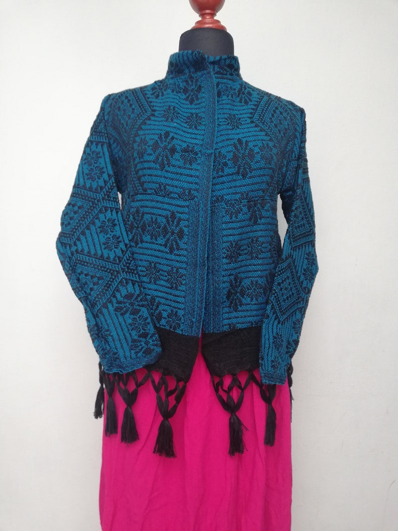 Rebozo sweater Mexican gaban type sweater round neck blazer Mexican blazer. Mexican handmade sweater