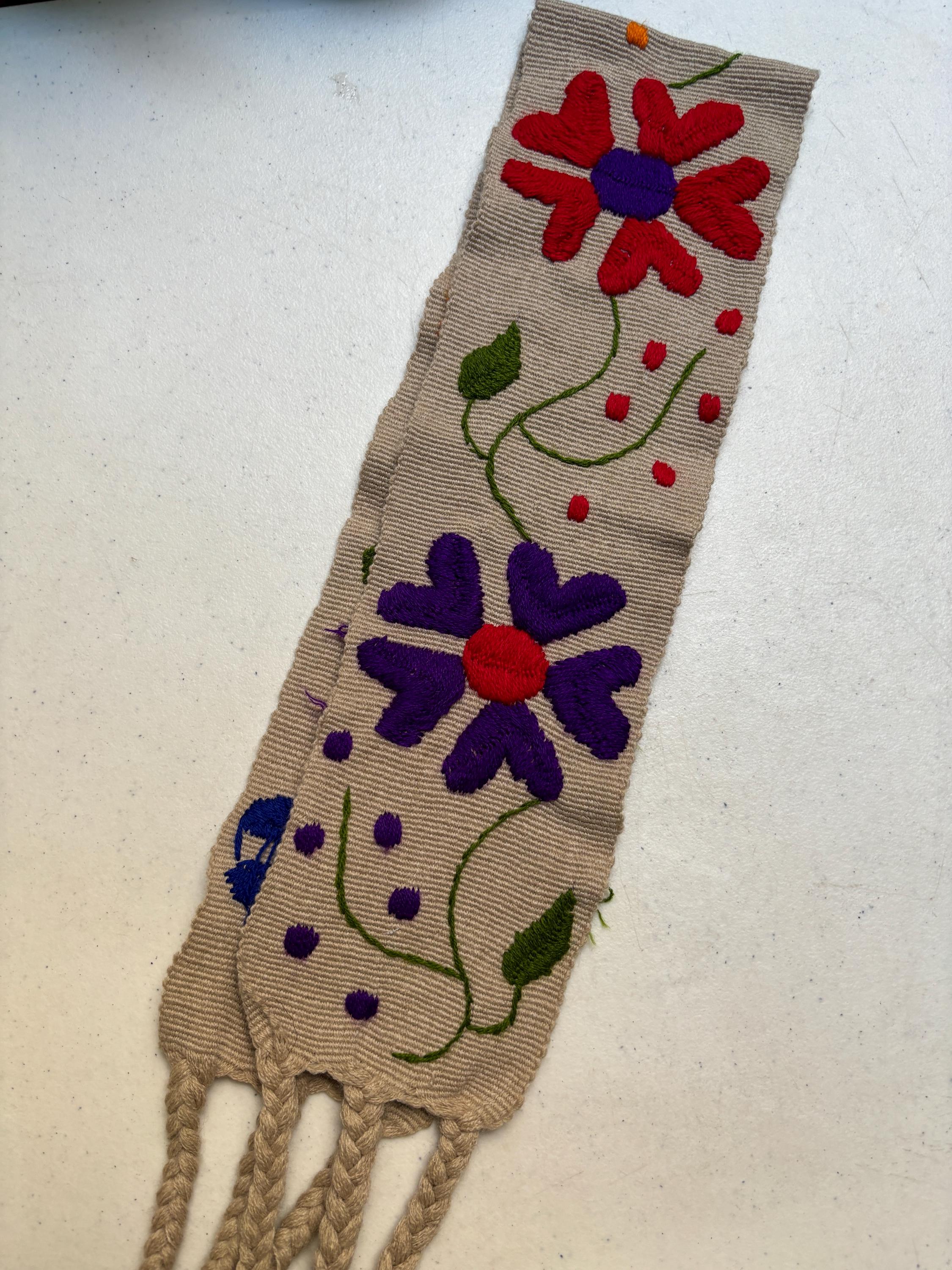 Hand Embroidered Mexican Sash Belt: Colorful Floral Tie Belt  display picture 2