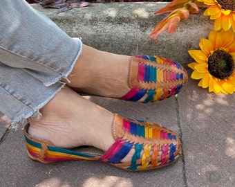 Handmade Multicolor Leather Huarache Sandals: Mexican Woven Shoes