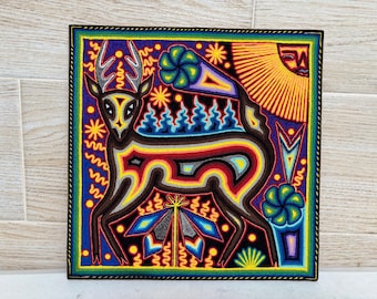 Huichol Yarn Painting: Handmade Mexican Folk Art (12x12 inches)