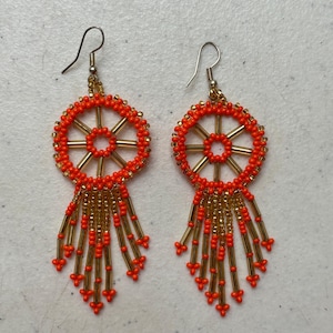 Beaded artisan earrings, huichol earrings, beaded earrings, mexican earrings, huichol art, hippy earrings, gift for her.