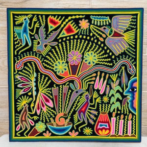 Huichol Yarn Painting: 24&quot; Square Mexican Folk Art