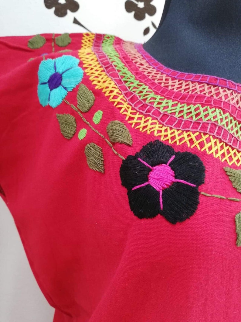 blouse embroidered in chain and flowers ethnic blouse Mexican handmade blouse with beautiful hand embroidery blanket blouse.