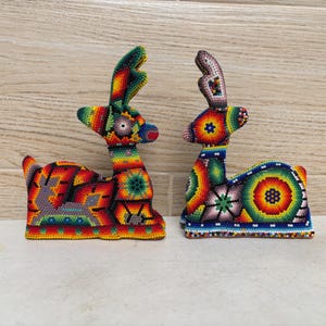 Huichol deer statue, Huichol Decor, Huichol beadwork, Mexican Art, Collectible figure.