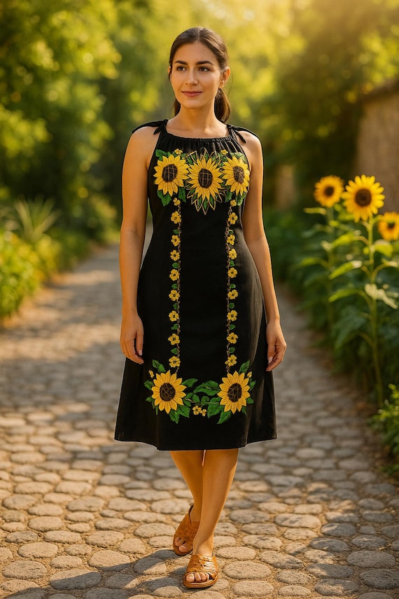 Hand Embroidered Mexican Halter Dress: Floral Cotton Sundress - Etsy Israel Hand Embroidered Mexican Halter Dress: Floral Cotton Sundress - Etsy Israel