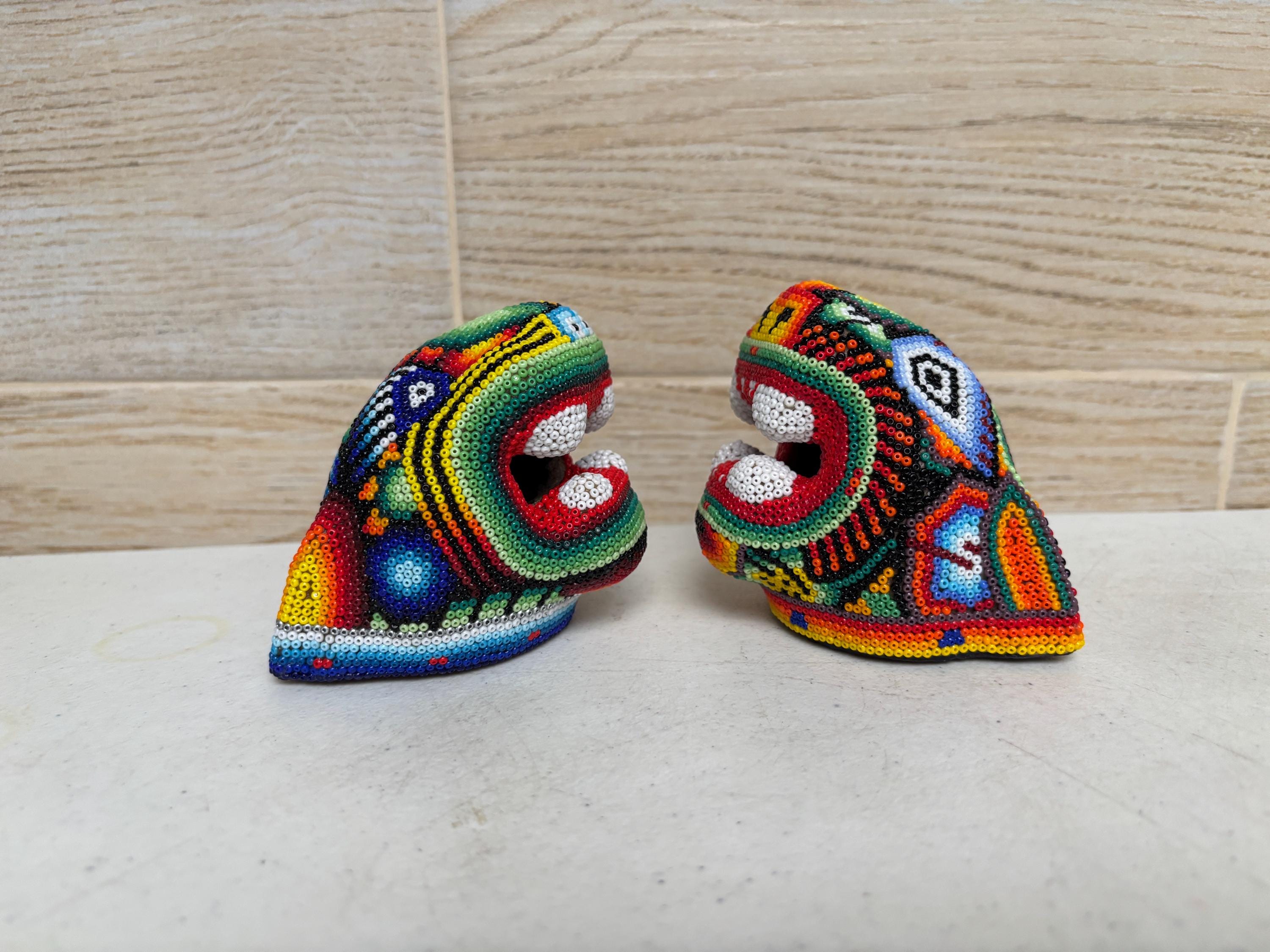 Huichol Beaded Jaguar Head, Handmade Mexican Folk Art Sculpture