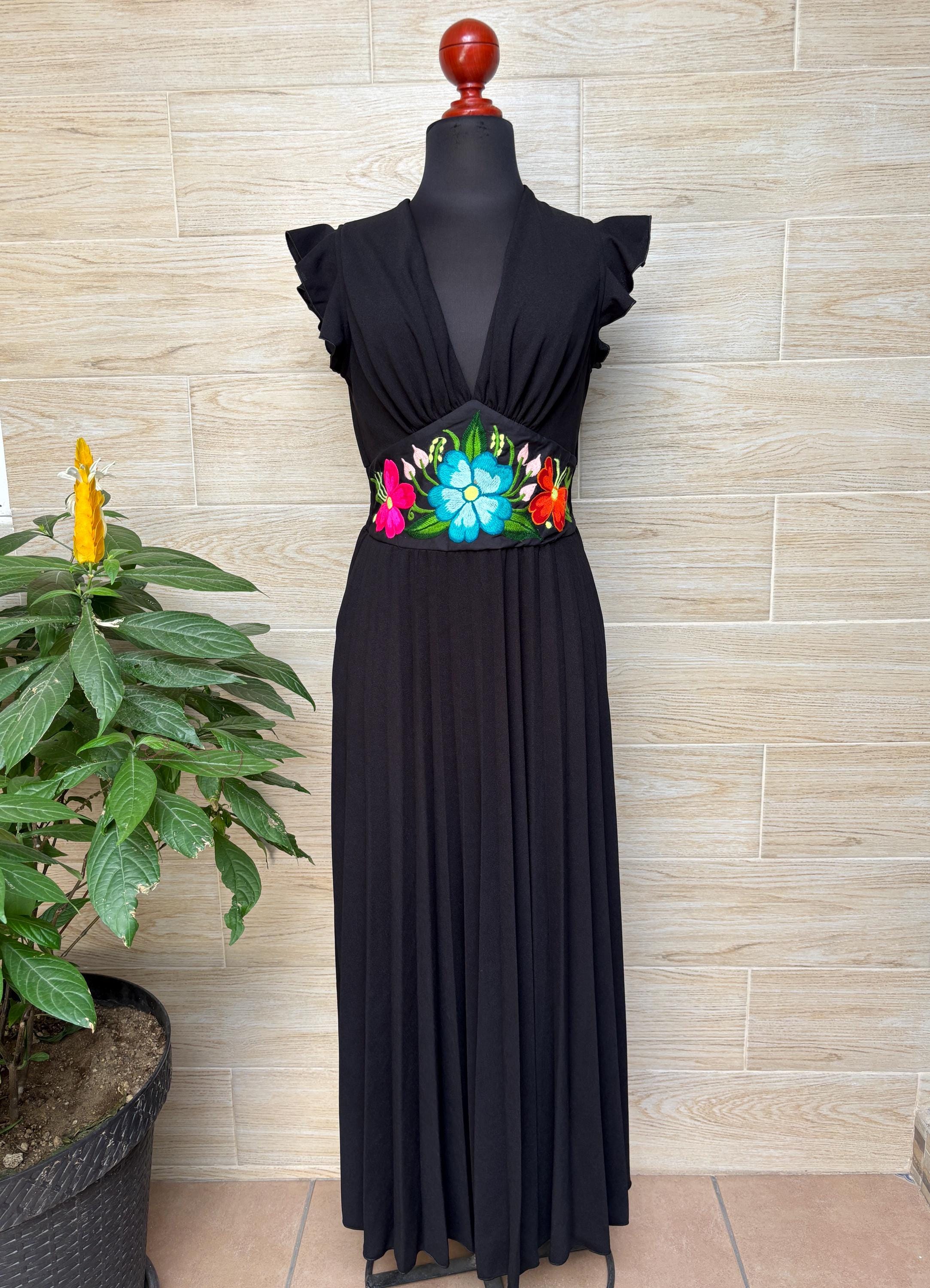 Embroidered Floral Waistband Maxi Dress: Handmade Mexican Style - Etsy