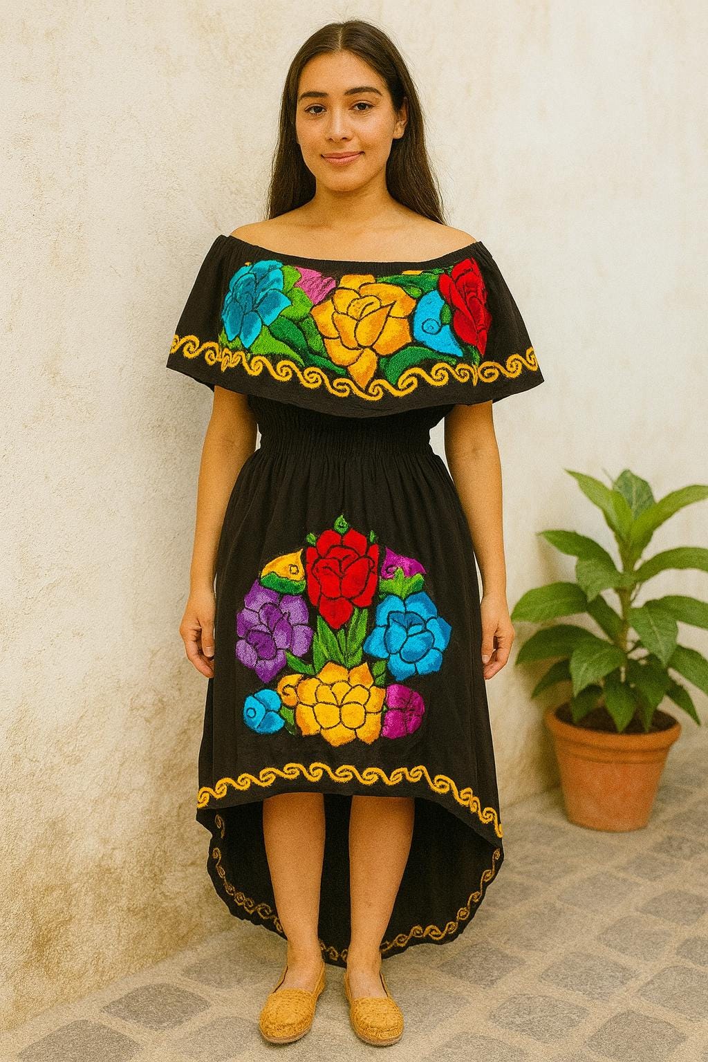 mexican style off the shoulder dress Women Mexican Dress Off Shoulder Floral Long Maxi Dress Summer Beach Party  Cinco de Mayo Dresses with Belt Black S at Amazon Women's Clothing store
