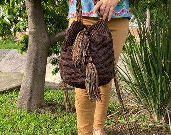 Handwoven Cotton Bag: Mexican Round Bag with Tassels