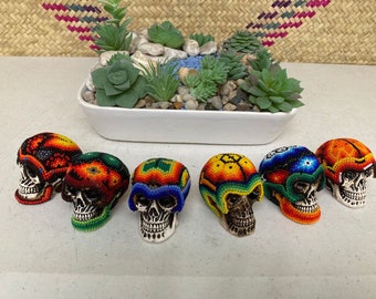 Huichol Beaded Mini Skull: Mexican Folk Art Decor