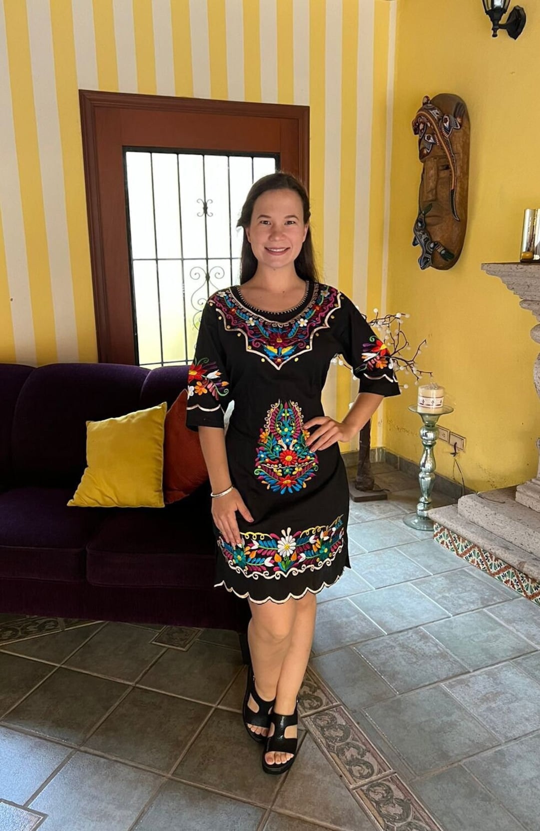 Vestido floral mexicano, vestido mexicano bordado, vestido étnico