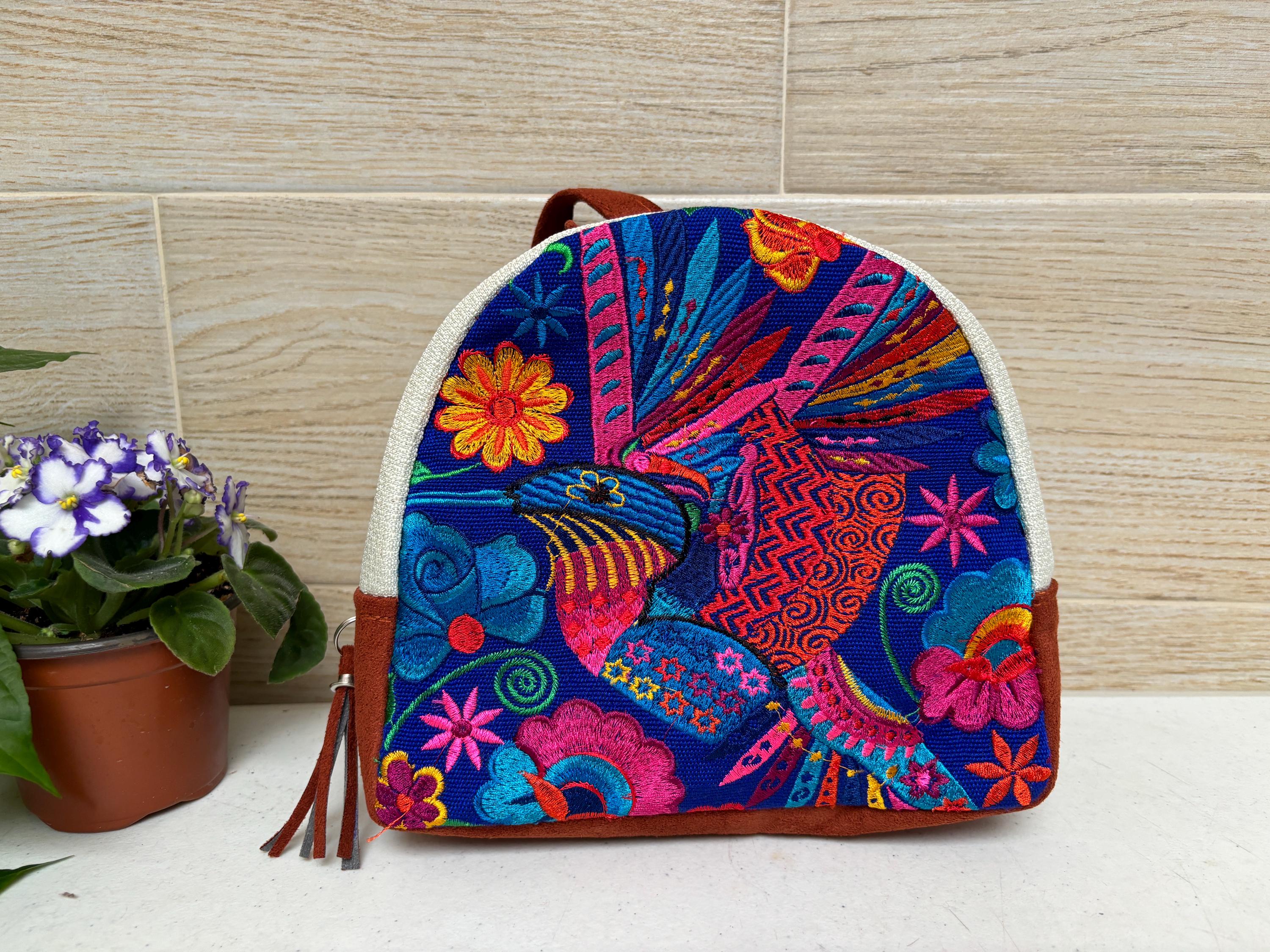 Mexican Leather mini Backpack Floral Embroidery multi hippie bag Mexican Floral Embroidery Backpack - Etsy main image 3