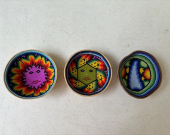 Pumpkin bowl lined with beads, Huichol bowl, Mexican decoration, beaded jicara, Mexican folk art.